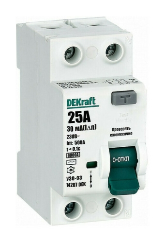 УЗО 2P 25А 30мА AC УЗО-03 6кА DEKraft