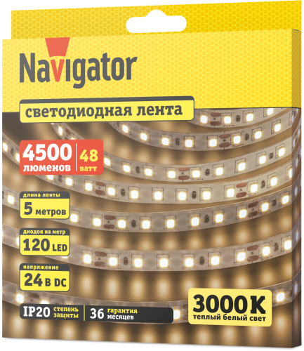 Лента СД Navigator NLS-2835WW120-9.6-IP20-24V R5 95307