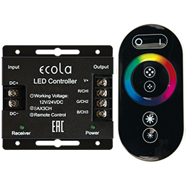 Ecola LED strip RGB RF controller 24A 288W 12V (576W 24V) с кольцевым сенсорным черным радиопультом 
