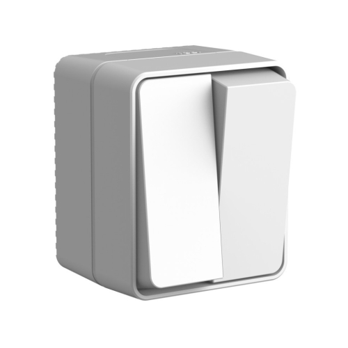 Выключатель 2кл о/п AtlasDesign PROFI IP54 10 АХ СЕРЫЙ (12/96) ATN543051