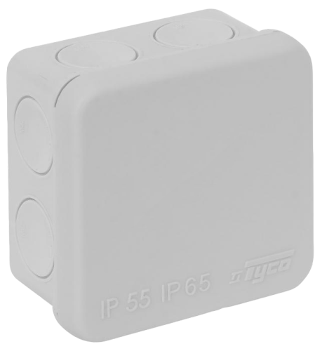 Коробка распр.герм.  70*70*40 IP65 СЕРЫЙ RUVINIL 67230 (6/162) 2К под МОНТАЖНЫЙ ПИСТОЛЕТ 