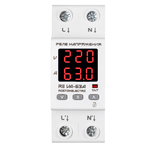 Реле напряжения и тока с дисплеем RE VA-63A W ROSTOKELECTRO (Россия) БЕЛАЯ ИНДИКАЦИЯ