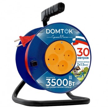 Удлинитель на катушке DOMTOK 30м 4 гн 3500 Вт без з/к ПВС 2х1,5  (2446)
