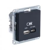 Механизм Розетка USB A + тип-C 45W высокоскоростная зарядка  с/п  карбон ATN001029 (8/48)