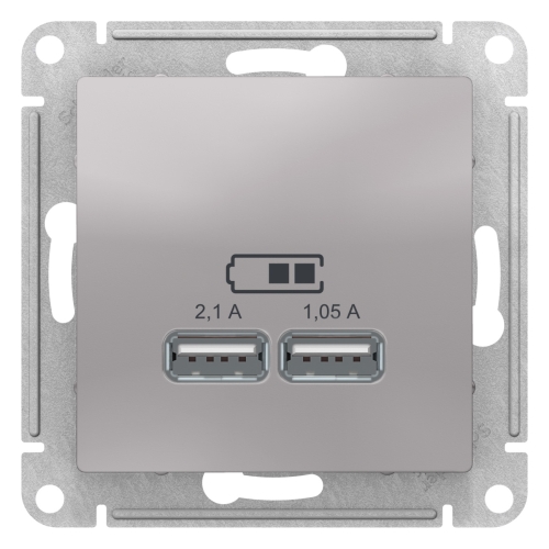 Механизм Розетка AtlasDesign Алюминий USB 1 порт*2.1А + 1 порт*1,05А  с/п (ATN000333)