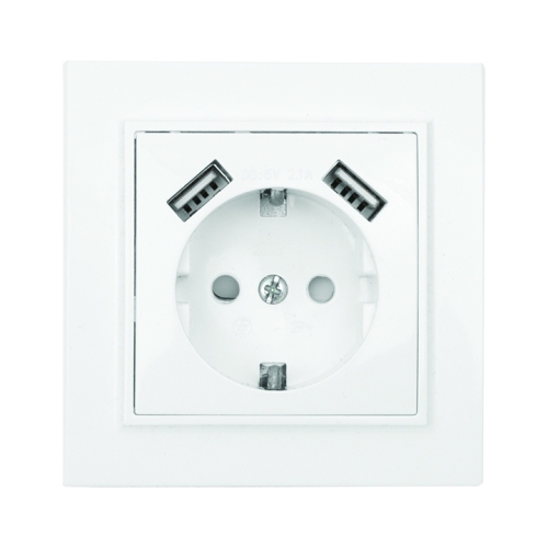 Розетка 1-местная СП с/з 16А белая с защ. штор.16А белая с защ. штор. с 2 USB 2,1А EKF (10/200)