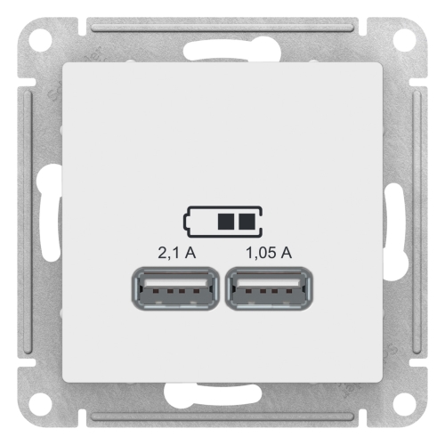 Механизм Розетка AtlasDesign белый USB 1 порт*2.1А+1 порт*1,05А  с/п (ATN000133)