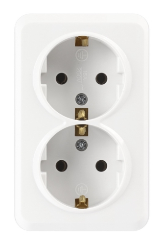 Розетка 2-местная о/п 16А с заземлением белая с защ. штор. 