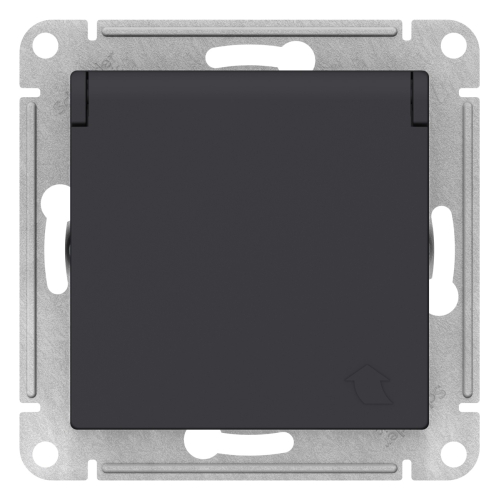 Механизм Розетка 1гн с/п с з/к Карбон Со шторками и крышкой AtlasDesign (15/120) ATN001046