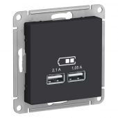 Механизм Розетки AtlasDesign Карбон USB 1 порт*2.1А+1 порт*1,05А с/п ATN001033