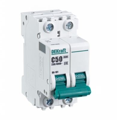 Авт. выкл. 2Р 50А х-ка C ВА-101 4,5кА DEKraft