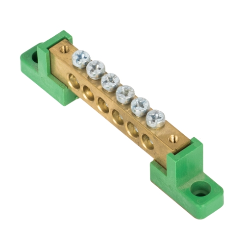 Шина заземления 812 с конт.пласт.  6 отв. на 2 угловых изоляторах EKF (10)