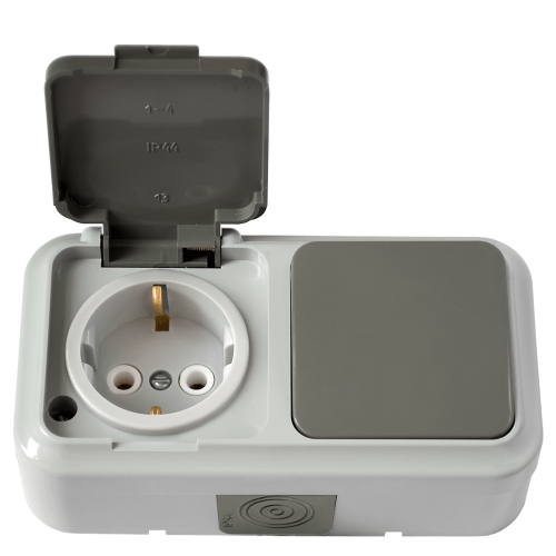 Розетка 2гн о/п з/к РА16-303 ПРАЛЕСКА АКВА серая IP54 (30)