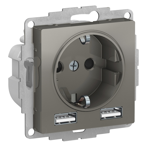 Механизм Розетка AtlasDesign Сталь 1гн с/п с з/к 16А + 2USB 1 порт*1,2А+1 порт*2,4А  ATN000930