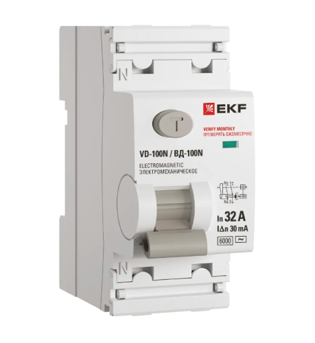 УЗО 2п 32А ВДТ ВД-100N 30мА НОВАЯ ЛИНЕЙКА EKF PROxima 4.5кА  эл.механическое