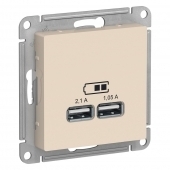 Механизм Розетки AtlasDesign Бежевый USB 1 порт*2.1А + 1 порт*1,05А с/п ATN000233