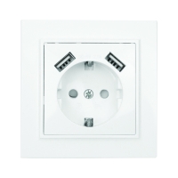 Розетка 1-местная СП с/з 16А белая с защ. штор.16А белая с защ. штор. с 2 USB 2,1А EKF (10/200)