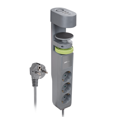 Удлинители JAZZway на струбцине 3гн. с з/к 1.5м 3 USB выхода ETD-03U-150-gy с подстветкой серый