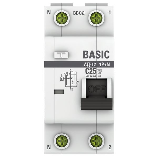 Дифавтомат АД 12 С 2Р 25А 30мА EKF Basic