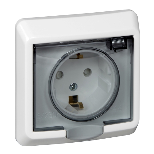 ЭТЮД IP44 С/У РОЗЕТКА с заземлением со штороками 16А 250B, БЕЛЫЙ, Россия