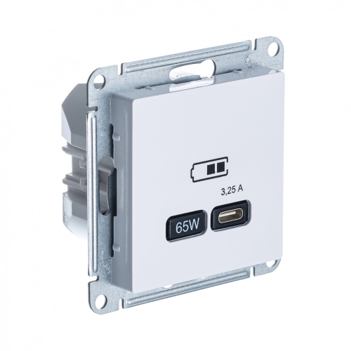 Механизм Розетка USB тип-C 65W высокоскор.заряд. QC, PD  с/п  белый ATN000127 (8/48)