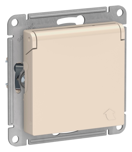 Механизм Розетка AtlasDesign Бежевый 1гн с/п с з/к Со шторками и крышкой(15/120)(ATN000246