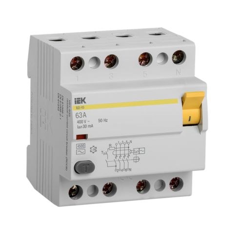 УЗО KARAT ВД1-63 4P 63А 30мА 4,5кА тип AC IEK