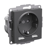 Механизм Розетка 1гн с/п с з/к 16А + 2USB 1 порт*1,2А+1 порт*2,4А  AtlasDesign Базальт ATN001430
