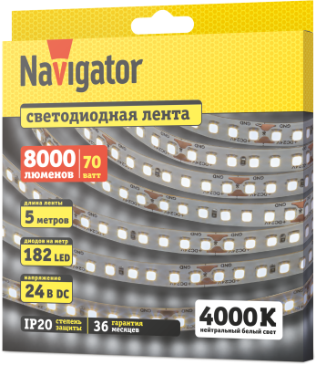 Лента СД Navigator NLS-2835W182-14-IP20-24V R5 95303