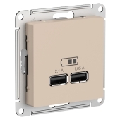 Механизм Розетка USB 1 порт*2.1А+1 порт*1,05А  с/п AtlasDesign Песочный ATN001233 (8/48)