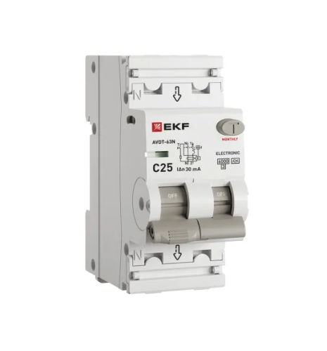 Диф.автомат 25А 30мА АВДТ-63N 6кА электронный тип А , 1P+N EKF PROxima НОВАЯ ЛИНЕЙКА