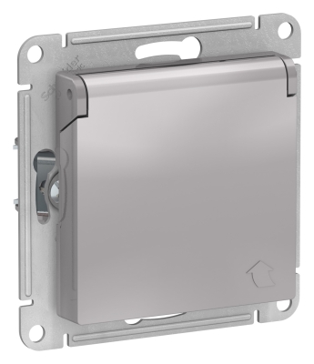 Механизм Розетка AtlasDesign Алюминий 1гн с/п с з/к Со шторками и крышкой ATN000346 (10/60)