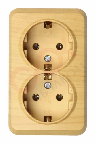 Розетка 2гн с зк оп светлое дерево Юпитер Smartbuy