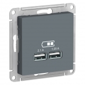 Механизм Розетки AtlasDesign Грифель USB 1 порт*2.1А+1 порт*1,05А с/п ATN000733