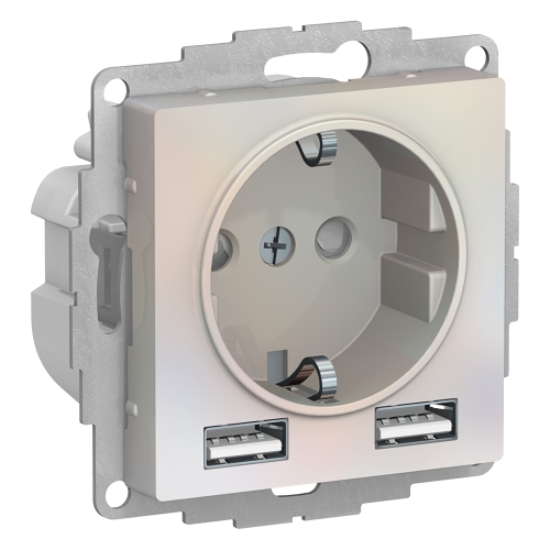 Механизм Розетка AtlasDesign Жемчуг 1гн с/п с з/к 16А + 2USB 1 порт*1,2А+1 порт*2,4А  ATN000430