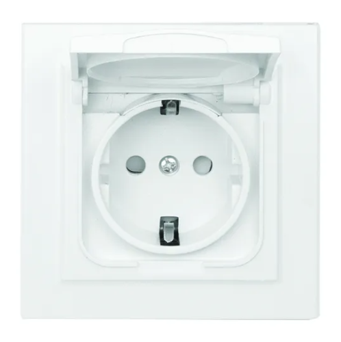 Минск Розетка 1-мест. СП с/з с крышкой 16А бел. с защ. штор. IP44 EKF