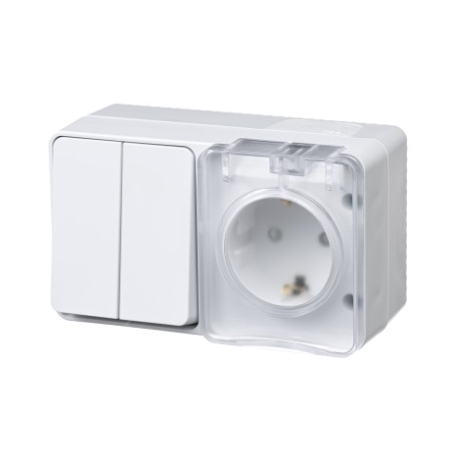 БЛОК 2кл о/п+ розетка з/к со штор. AtlasDesign PROFI IP54 БЕЛЫЙ ATN540174