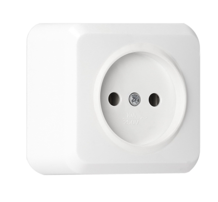 Розетка 1-гнездо 10А без заземления белая, керамика "Юпитер" (SBE-03w-10-S1-N-c)