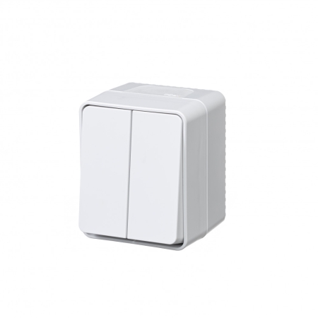 Выключатель двухклавишный о/п AtlasDesign PROFI IP54 10 АХ БЕЛЫЙ