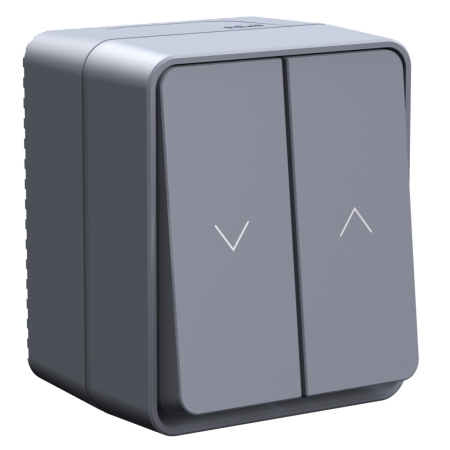 Выключатель двухклавишный для ЖАЛЮЗИ о/п AtlasDesign PROFI IP54  10 АХ АНТРАЦИТ ATN544019