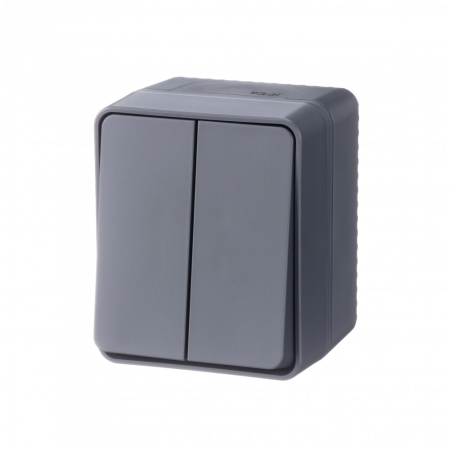 Выключатель двухклавишный о/п AtlasDesign PROFI IP54 10 АХ АНТРАЦИТ