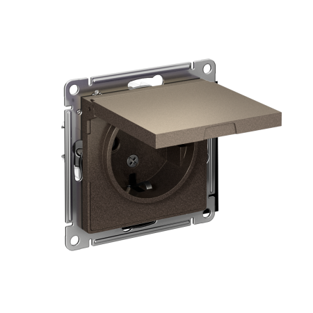 Механизм Розетка 1-гнездо с/п с з/к Со шторками и крышкой AtlasDesign Мокко ATN000646
